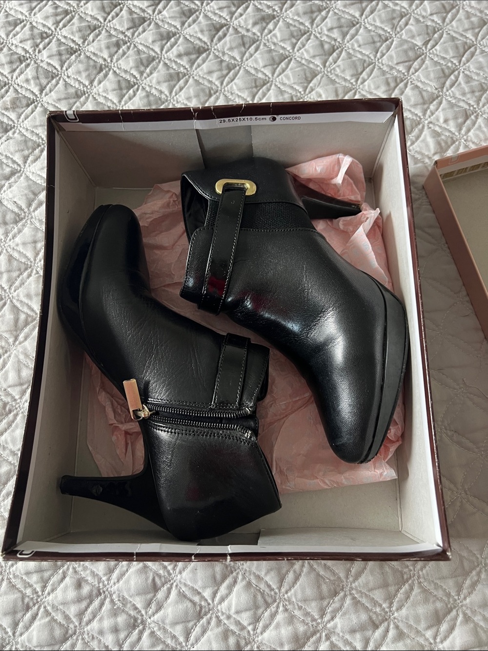 Bandolino Black Leather Ankle Booties with Gold Buckle